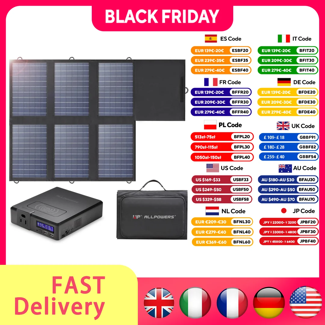 

ALLPOWERS S200 41600 мАч, 200 Вт, 154 Втч, портативная солнечная панель и SP026 60 Вт для кемпинга, ноутбука, Iphone, домашнего использования