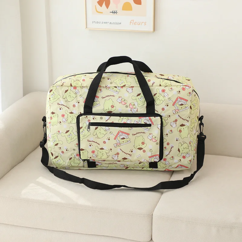 תיק נסיעות מתקפל חדש בסגנון אנימציה של סאנריו עם כלב פודינג צהוב, עמיד למים, תיק דאפל לבגדים בנפח גדול לאחסון