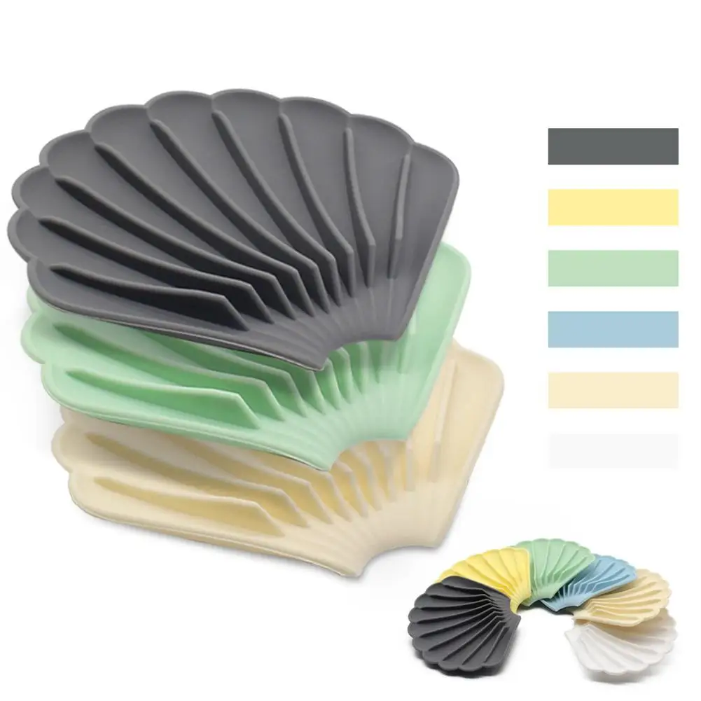 Silicone Soap Dishes Anti-slip Shell Shape Soap Storage Holder Soapbox Plate Tray Portable Soap Dishes Bathroom Supplies