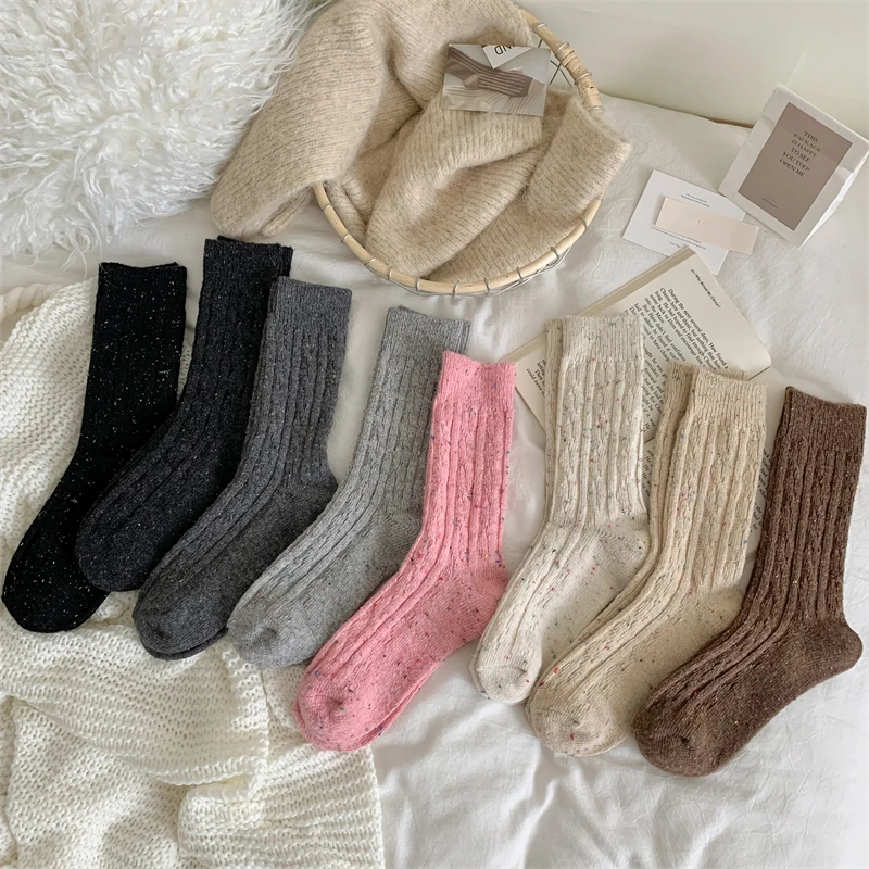 Women\'s Socks Winter New Novelty Fashion Japanese Style Casual Crew Socks Warm Striped Autumn Simple Wool Socks For Girls Trendy