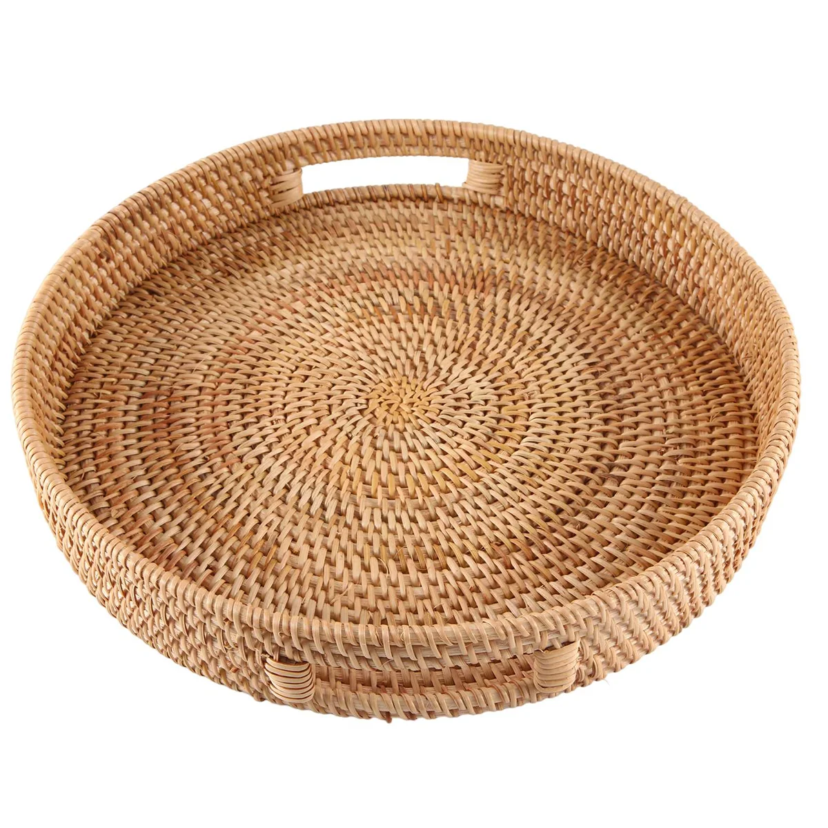 

Round Rattan Serving Tray Decorative Woven Ottoman Trays with Handles for Coffee Table Natural(Large) E