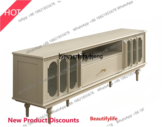 

Тумба под телевизор в французском кремовом стиле для гостиной, белая, из массива дерева, в ретро-американском стиле, с отделениями для хранения