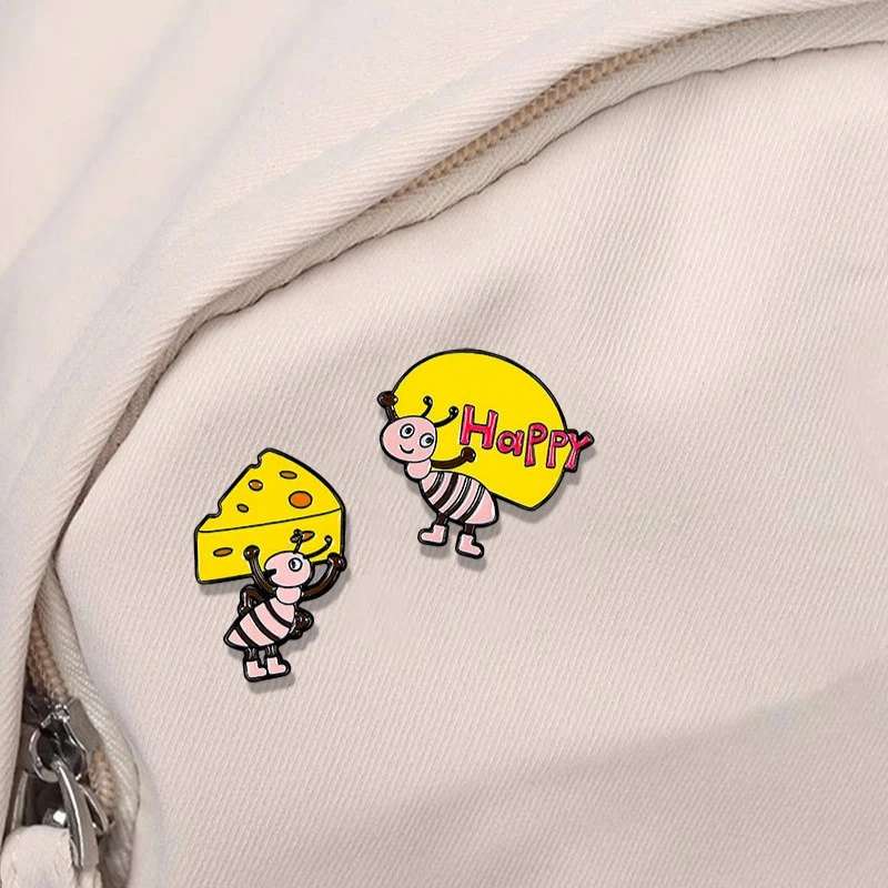 Creative English Cartoon Ant Brooch Unisex Cute Dripping Oil Metal Badge Pin For Student Backpack DIY Hat Scarf T-shirt Jeans
