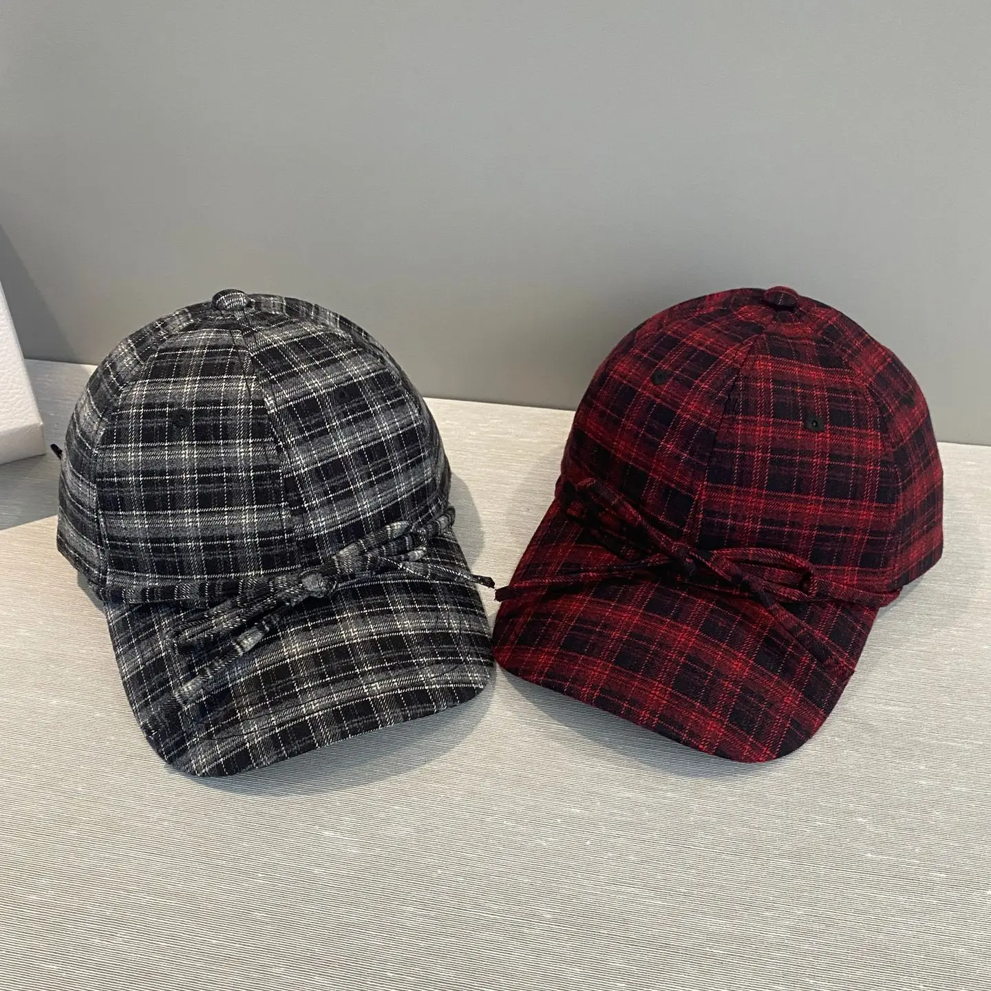 Woolen Cloth Versatile Check Baseball Cap Spring Autumn Outdoor Warm Lace-up Bow Shading Adjustable Women's Sports Hat