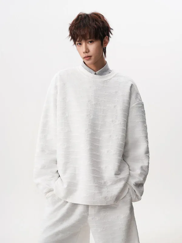 

TANGZ STUDIO Vintage Loose Fit 3D Floral Embroidery Sportswear Set for Men in Milk White Two-Piece Polyester Fiber Long Sve