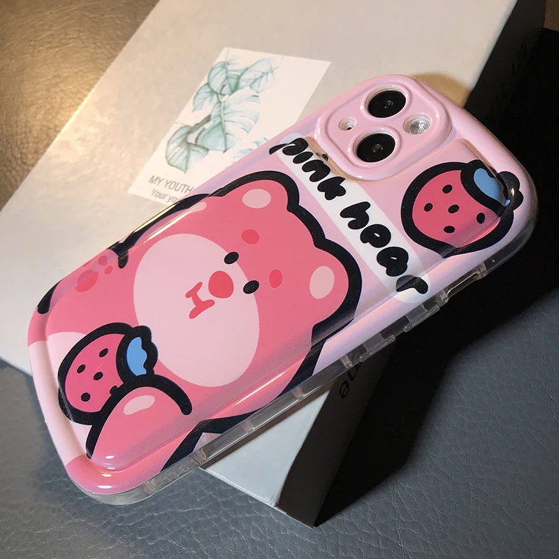 3D Love Heart Strawberry Bear Tpu Case For Samsung S23 S22 Ultra S21 Plus Galaxy A34 A54 A32 A52 A50 A22 A51 A14 A13 A10 A12 A23