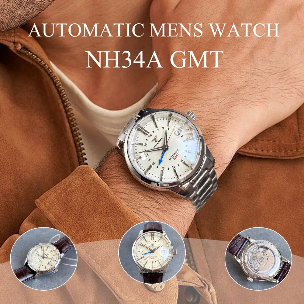 

40mm Tandorio Dial Double Bow Sapphire Glass NH34 GMT Automatic Mens Watch 10ATM