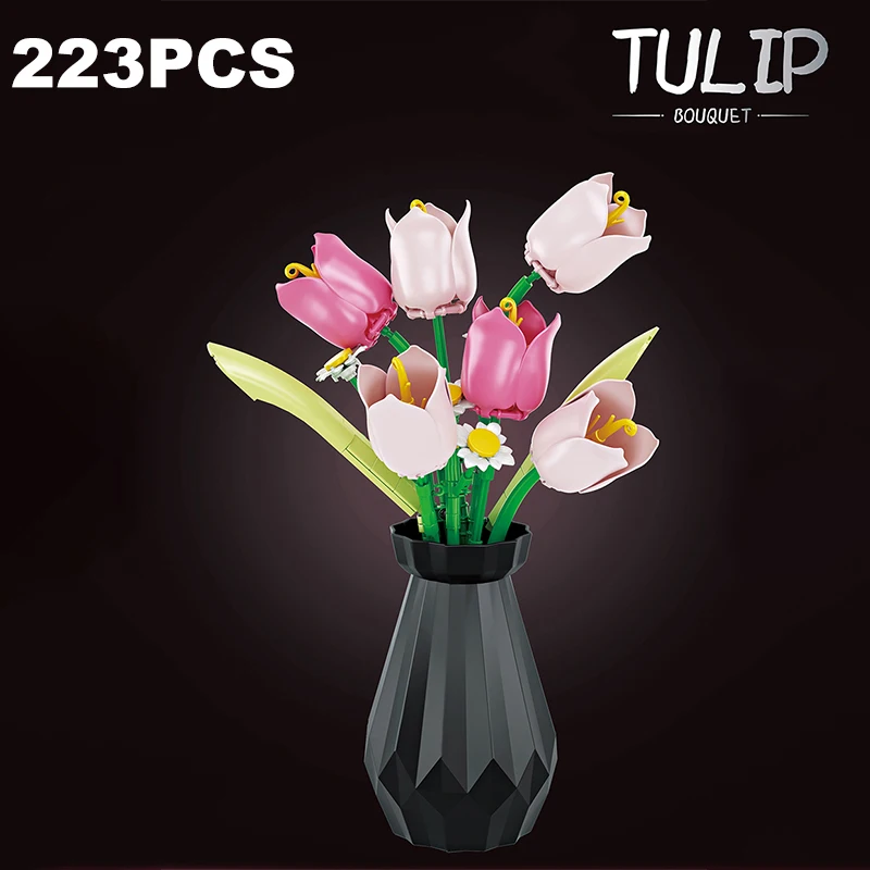 

223PCS Tulip Bouquet Potted Plants Building Blocks Creative Eternal Flower Model Bricks Desktop Decoration Toy Kids Holiday Gift