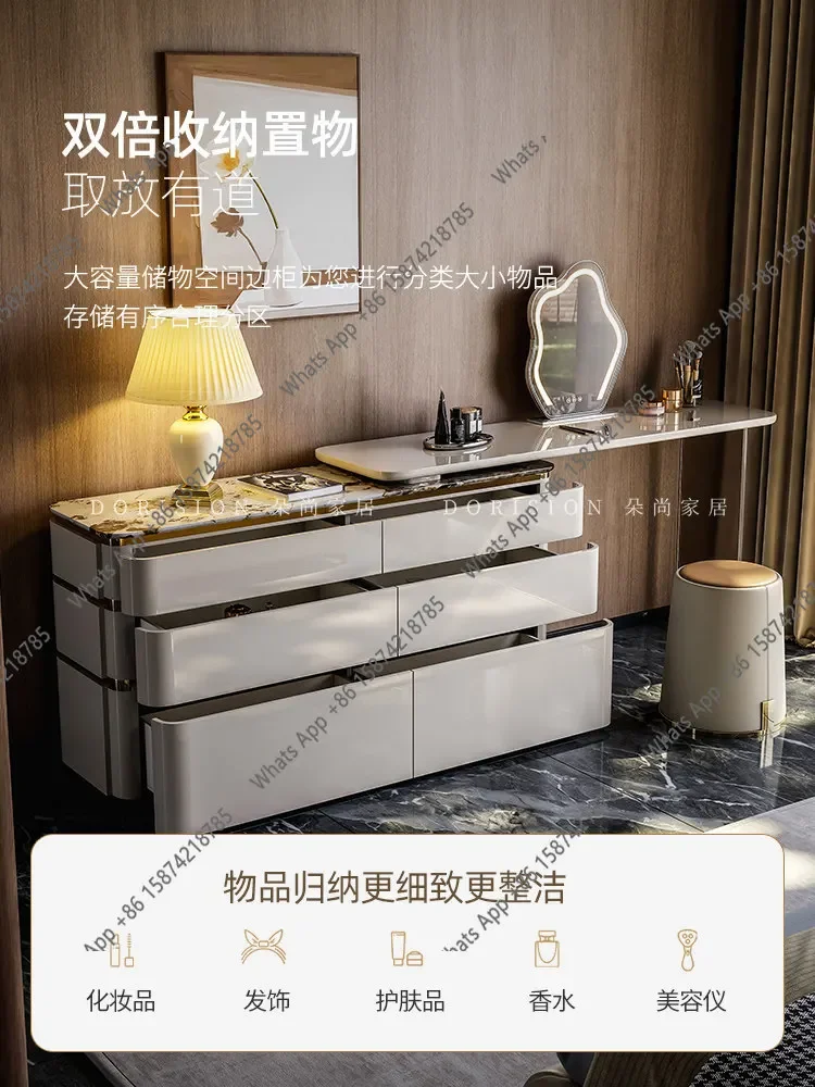 R65 Italian Light Luxury Dresser, Bedroom Storage Cabinet, Chest Cabinet Integrated, Modern Simple Solid Wood Makeup Table
