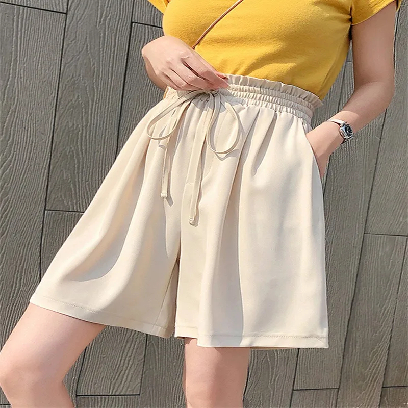 Ice Silk High-waist Chiffon Five-quarter Wide-leg Pants for Women 2024 Summer New Style Loose Casual Drape Shorts Straight Pants