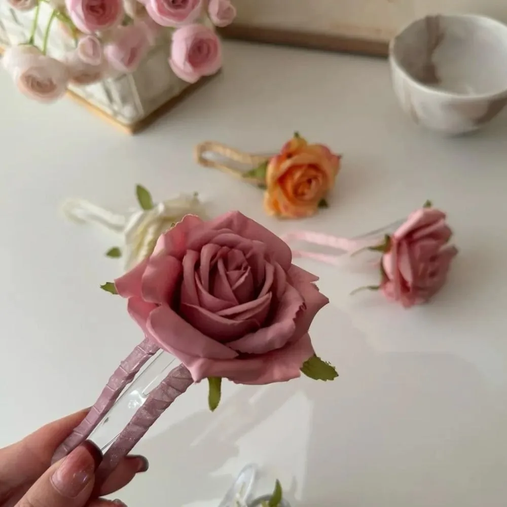 

Fashion Large Rose Flower Hairpin Multicolour Holiday Style Artificial Flower Hair Clips Hair Accessories Duckbill Clip Girls