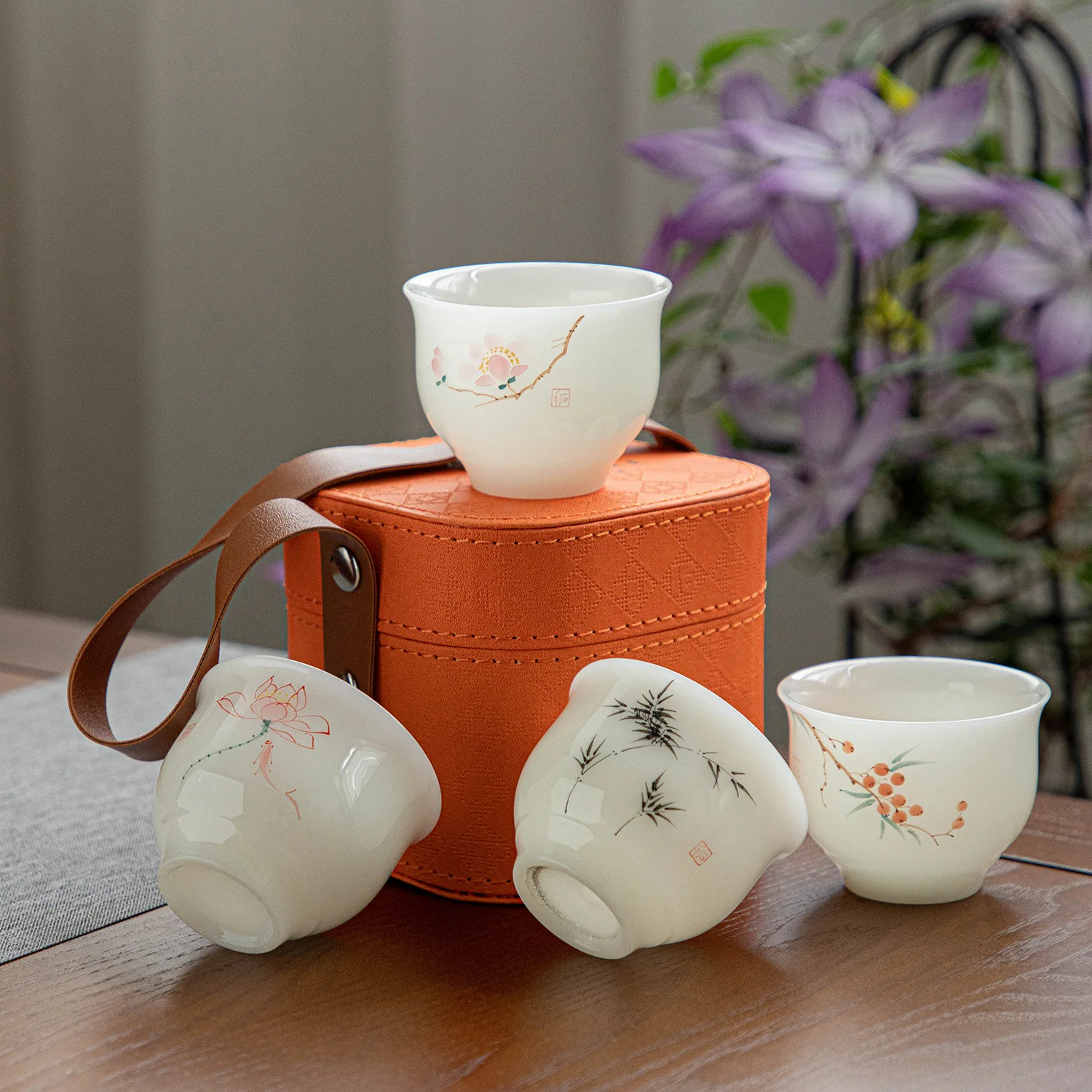 Ice-like Unprocessed Jade Hand-Painted Ceramic Cup Blanc De Chine Personal Tea Portable Storage Bag Wholesale Price