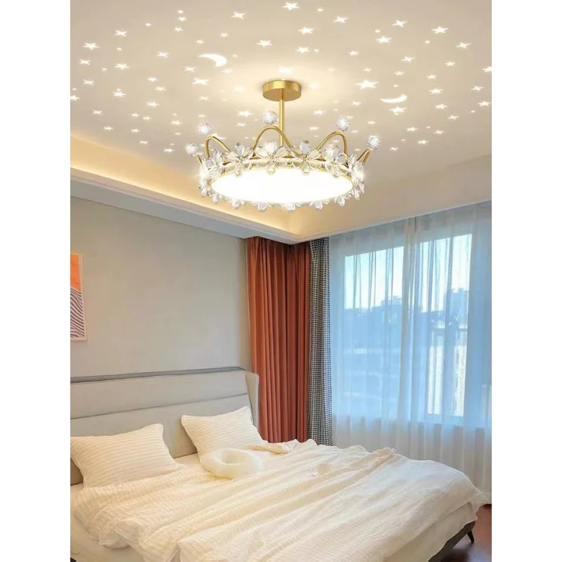 Crown Ceiling Lamp Star Light Children\'s Princess Room Crystal Flower Bedroom Light Light Luxury Lamp in the Living Room