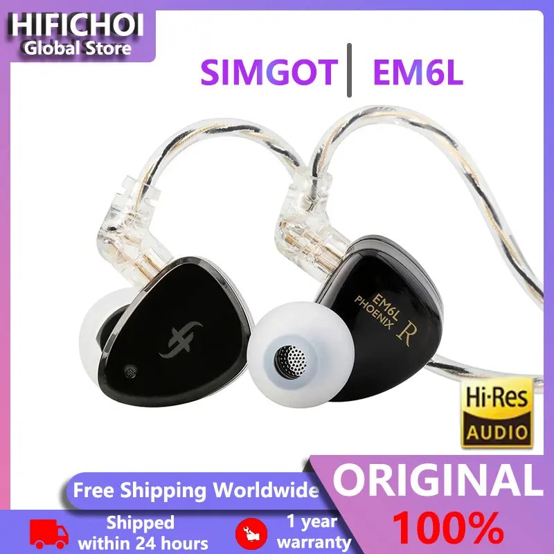 

SIMGOT EM6L Hybrid Driver In-ear Monitor HiFi IEM Earphone with Detachable OFC Silver Cable for Musician Audiophile 1DD + 4BA