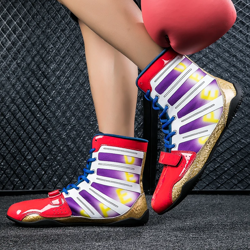 New Sanda Fighting Boots Golden Red Boxing Sports Shoes Men's Women's Professional Wrestling Boots Non Slip Boxing Shoes