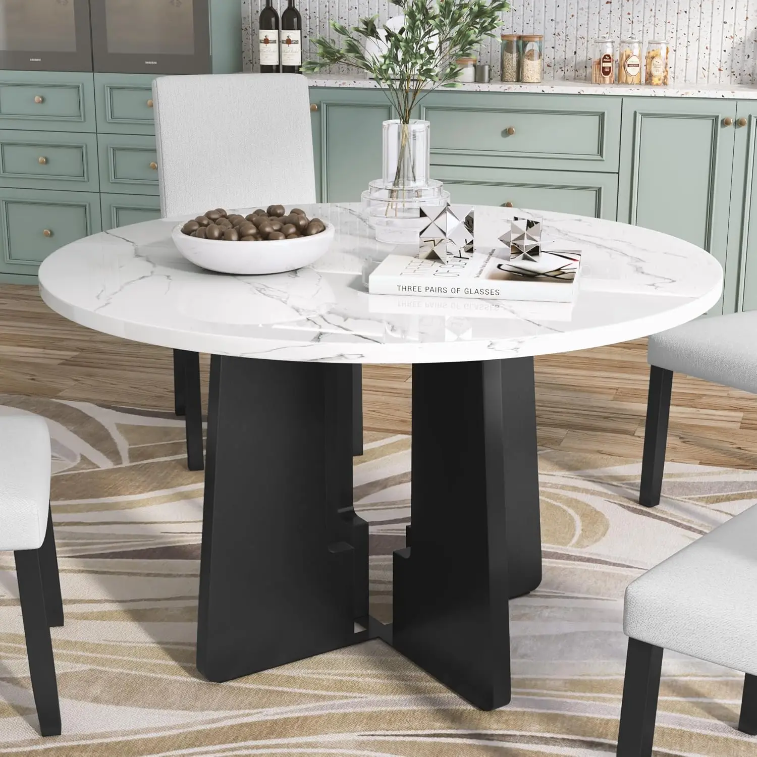 

Round Dining Table for 4, 43" Small Dining Table with Faux Marble Top for Cafes, Restaurants, Bars, Home Offices and Conference