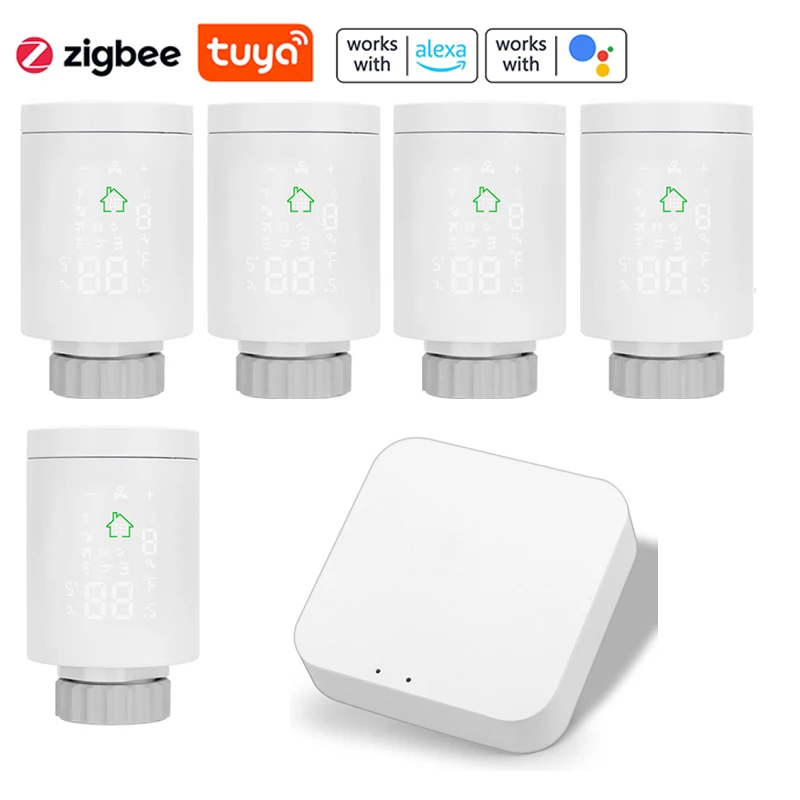 6pcs Tuya ZigBee 3.0 Smart Thermostatic Radiator Valve Temperature Control Voice Remote Control Via Alexa Smart Life App