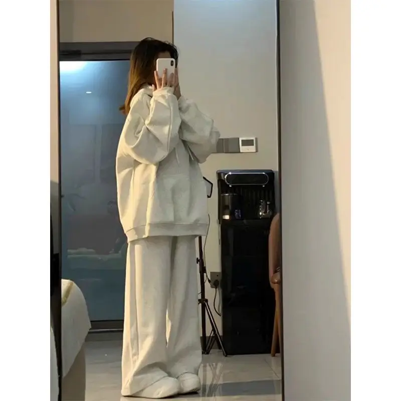 Sports suit Women's hooded sweatshirt lazy style Loose and Versatile Korean Version high Street slimming And wide leg Pants