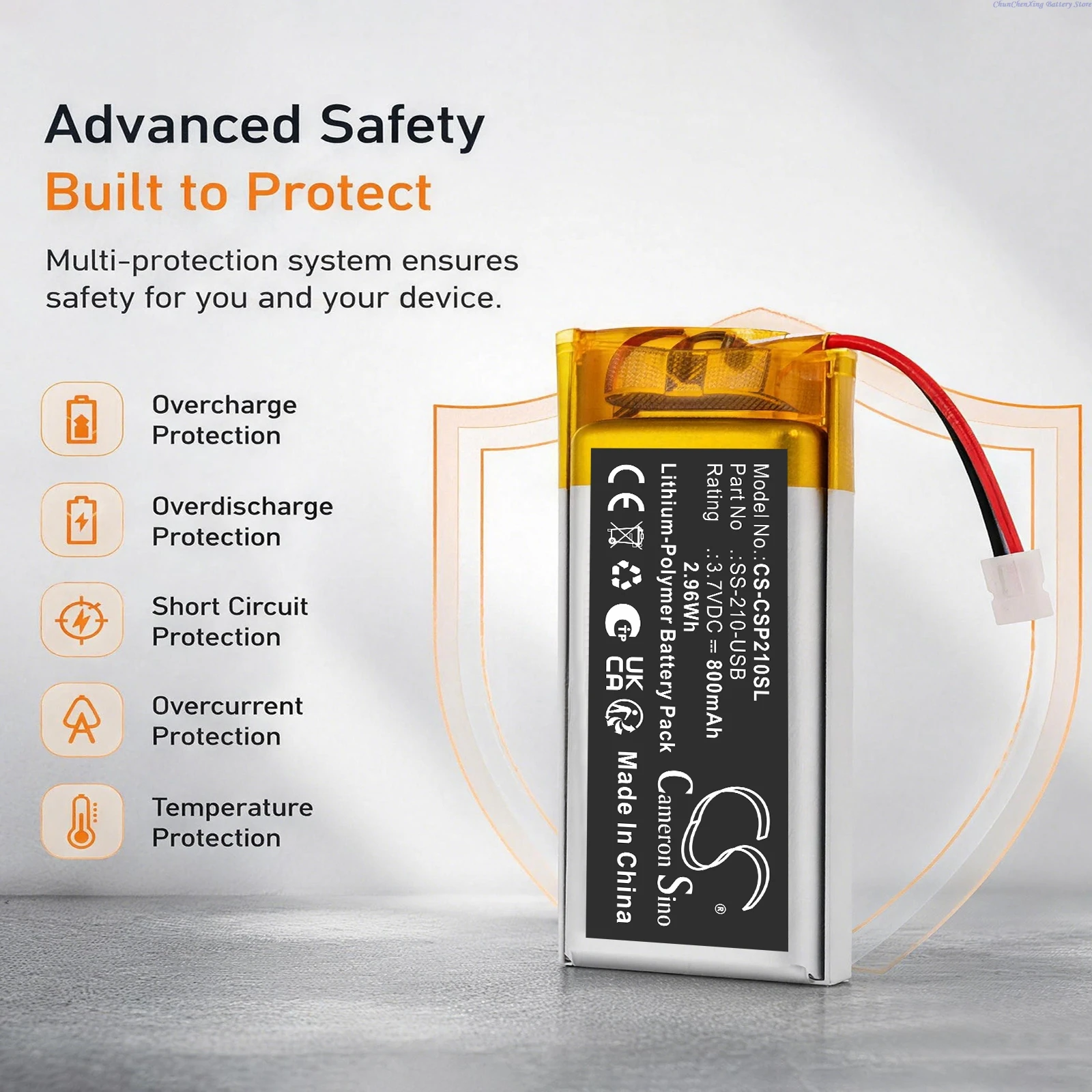 Cameron Sino 3.7V 800mAh Replacement Bicycles Flashlights Battery SS-210-USB for Cygolite Slingshot Pro 210 USB Taillight