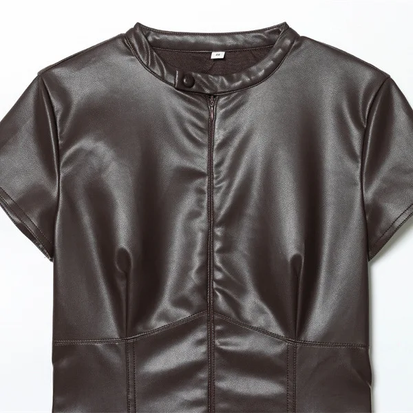 Nowa damska moda europejska i amerykańska, dopasowana mini sukienka z imitacji skóry.