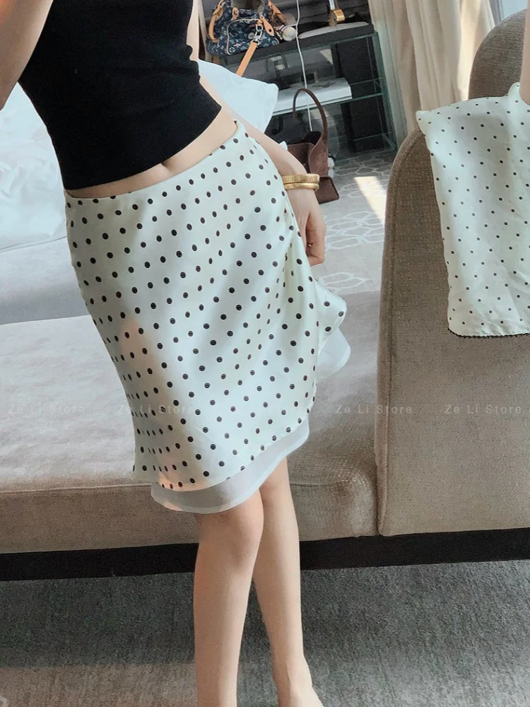 Fashionable Polka Dot Midi Skirt Women's Summer 2026 Polyester Fabric Fresh Sweet Girl Style Short A-Line Skirt Elegant Class