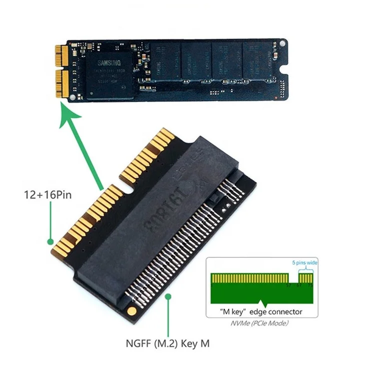 M.2 NGFF M-key 12+16Pin PCIe 4X NVME AHCI SSD Adapter for A1465 A1466 A1398 A1502