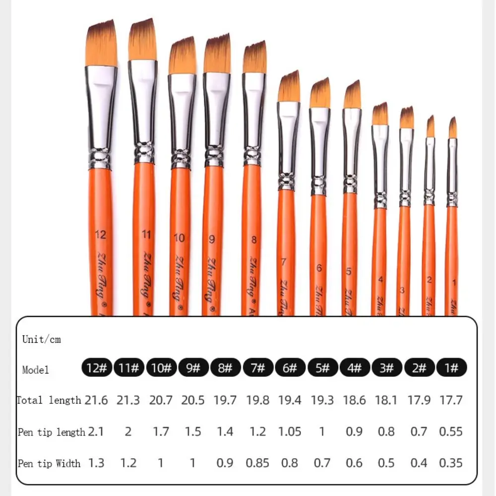 12pcs/set Multifunctional Painting Brush Set Nylon Professional Watercolor Drawing Brushes Orange Wooden Handle