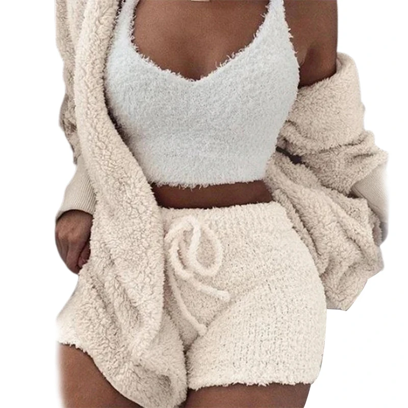 

3pcs/Set Cozy Knit Set Shorts + Sweater + Coat Casual Warm Suit for Women Men good-looking Women Men 2021 New Fashion H9