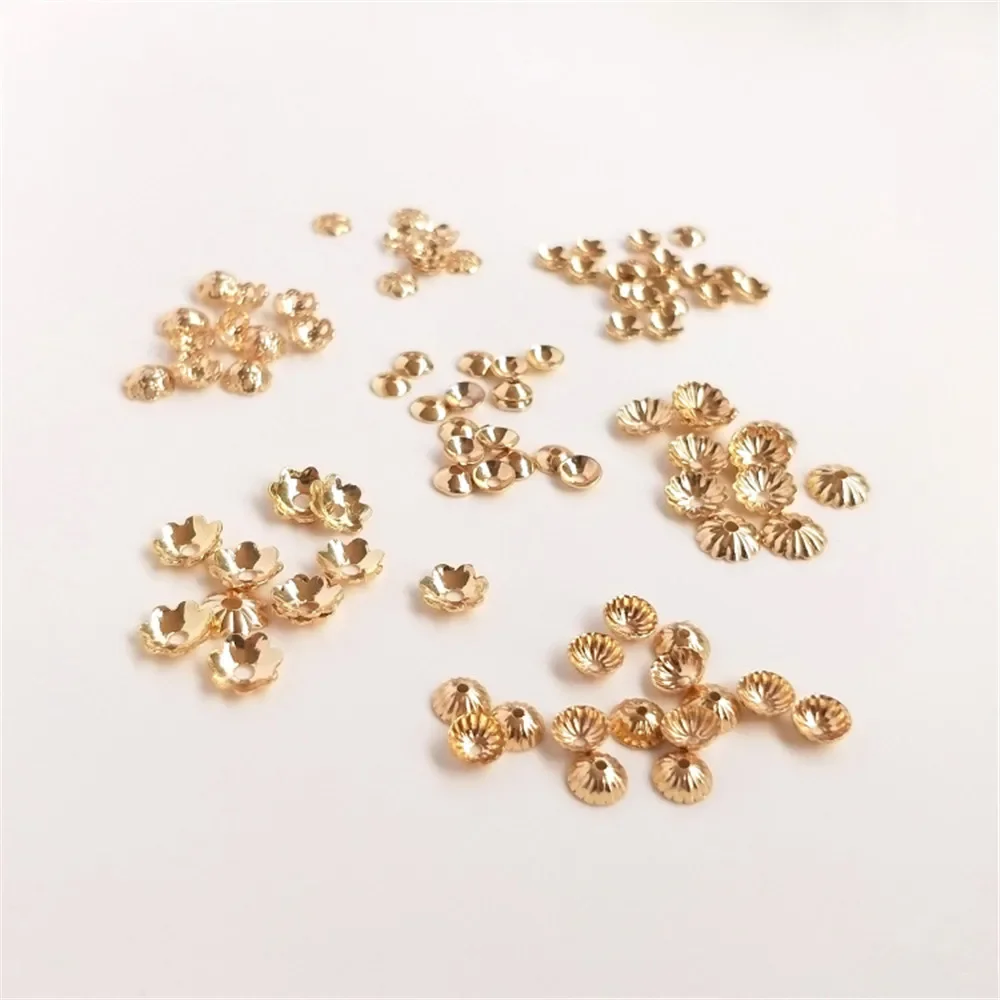 Cuentas de flores chapadas en oro de 14 quilates, accesorios de cuentas para sombrero, pulsera de cuerda, caja hueca, material hecho a mano DIY