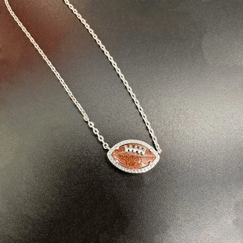 YEEVAA Orange Goldstone Football Short Pendant Necklace, Fashion Jewelry, Unique Gifts