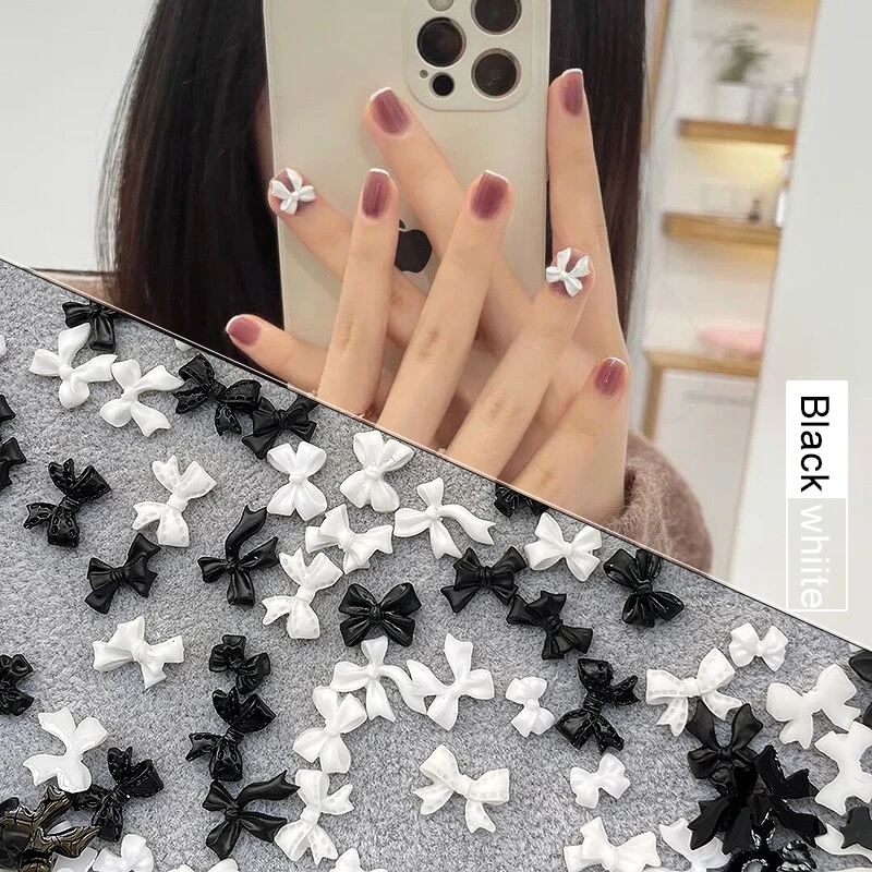 Harz Bogen Knoten Nail art Dekoration Erweiterte Vielseitig Schwarz und Weiß Gemischte Form Fingernagel DIY Schmuck 30/100 stücke