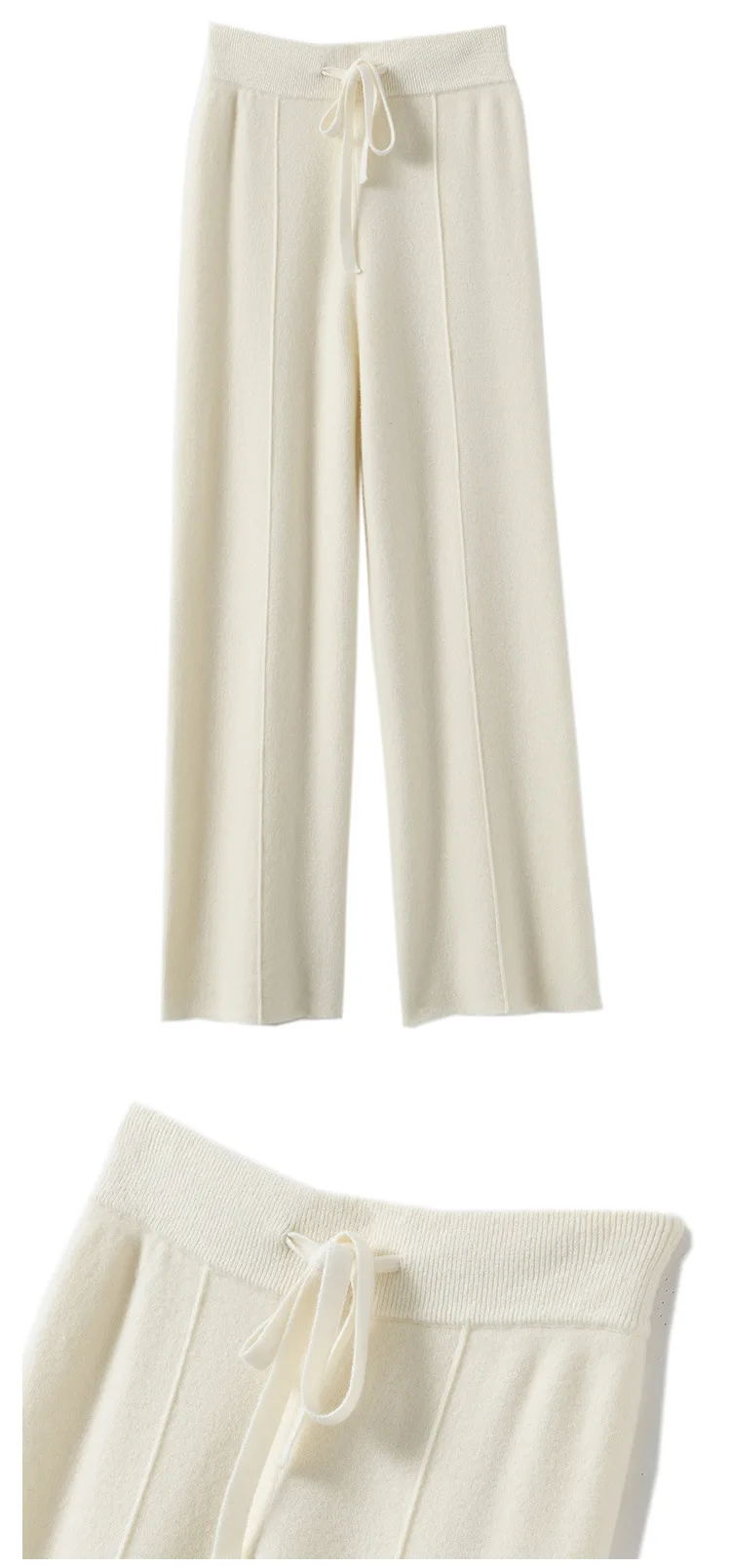 Women's Solid Color Wool Knitted Wide Leg Pants Autumn Winter Basic Soft Warm Cashmere Knit Trousers Casual Simple Style Korean