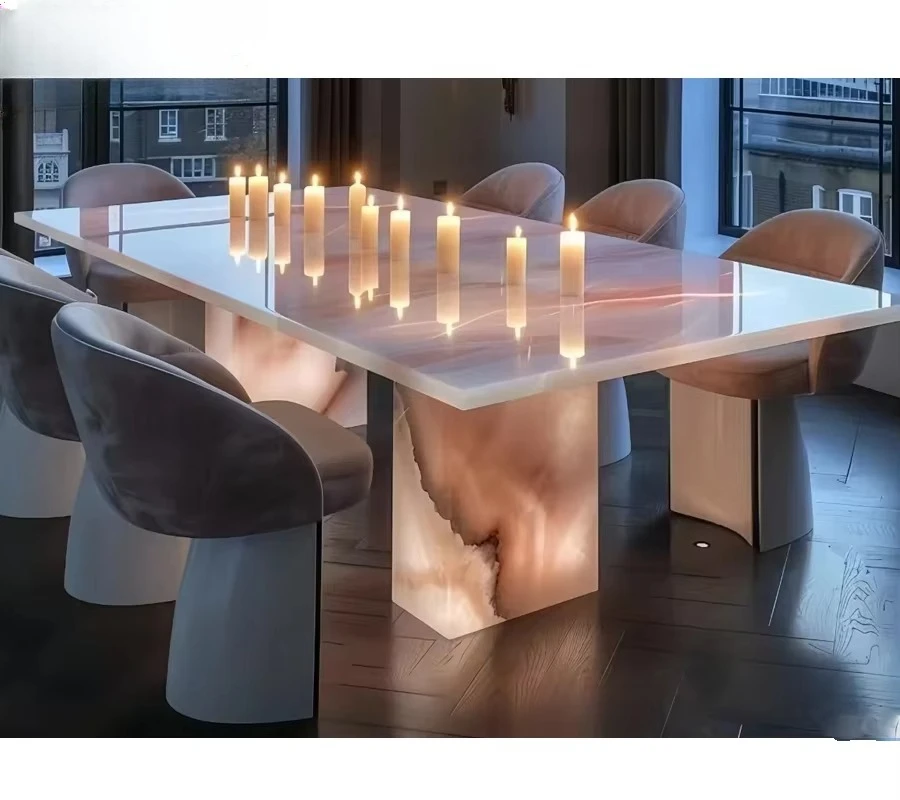 

Crystal dining table translucent agate marble backlit stone dining table counter