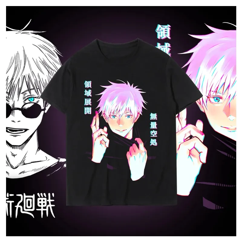 Jujutsu Kaisen Anime Gojo Satoru de gran tamaño ‌ Camiseta hombres mujeres manga corta Casual camisetas algodón Unisex ropa de calle Cosplay Tops Y2k