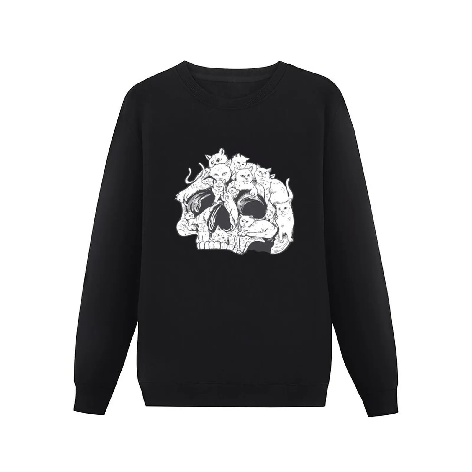 Skull with kitten. Pullover Hoodie men's winter sweater autumn mens clothing sports sweatshirt man