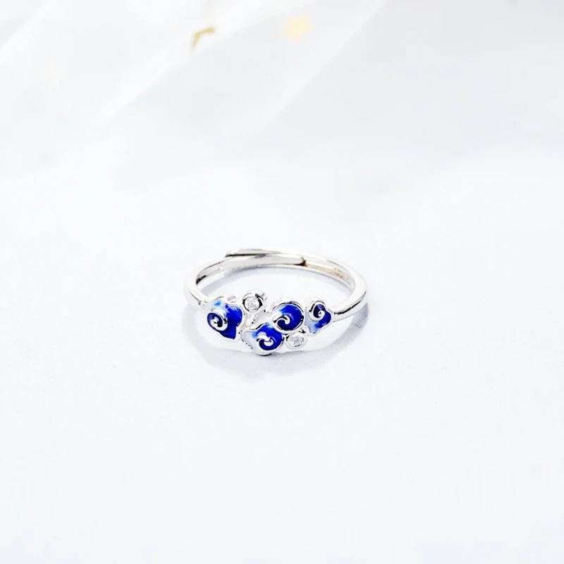 

Sole Memory Blue Drip Glaze Mermaid Cloud Sweet Exquisite 925 Sterling Silver Female Resizable Opening Rings RI291