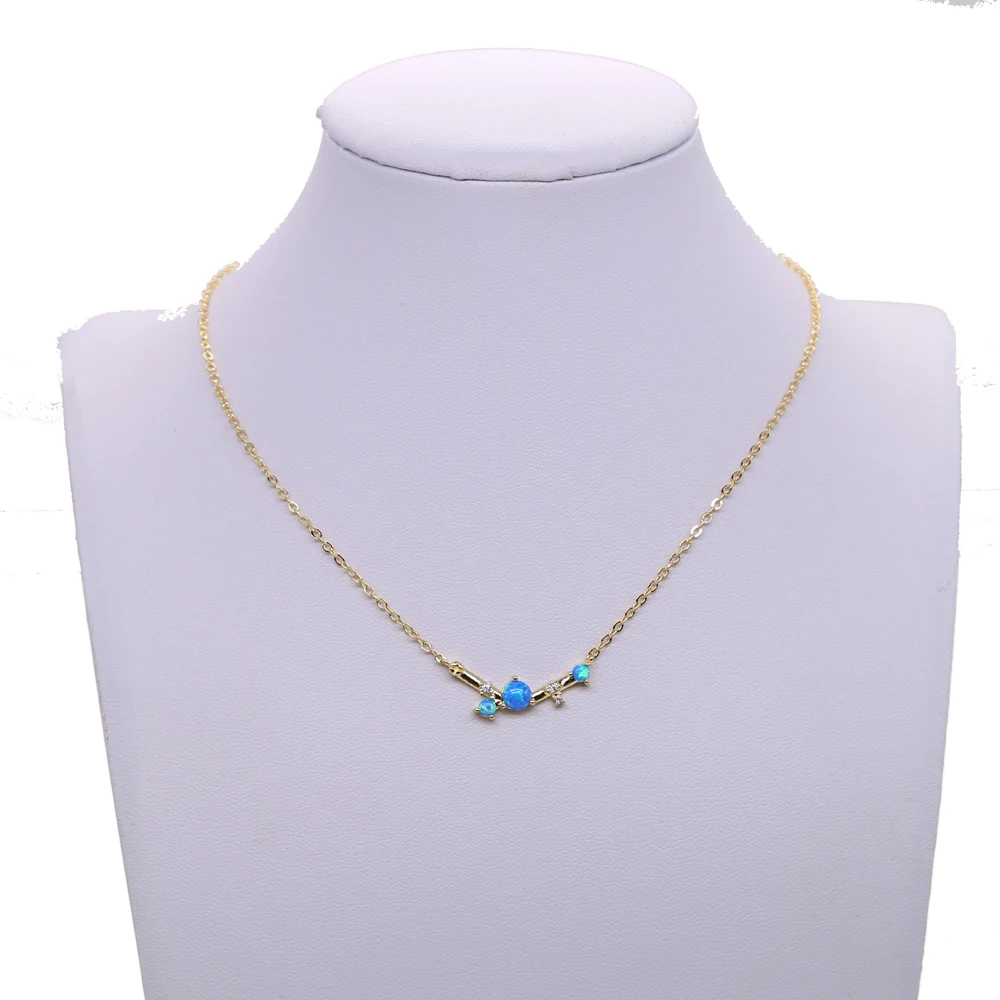 top quality jewelry factory wholesale blue fire opal Gem Delicate minimal curved bar stone Gold color fashion stunning necklace