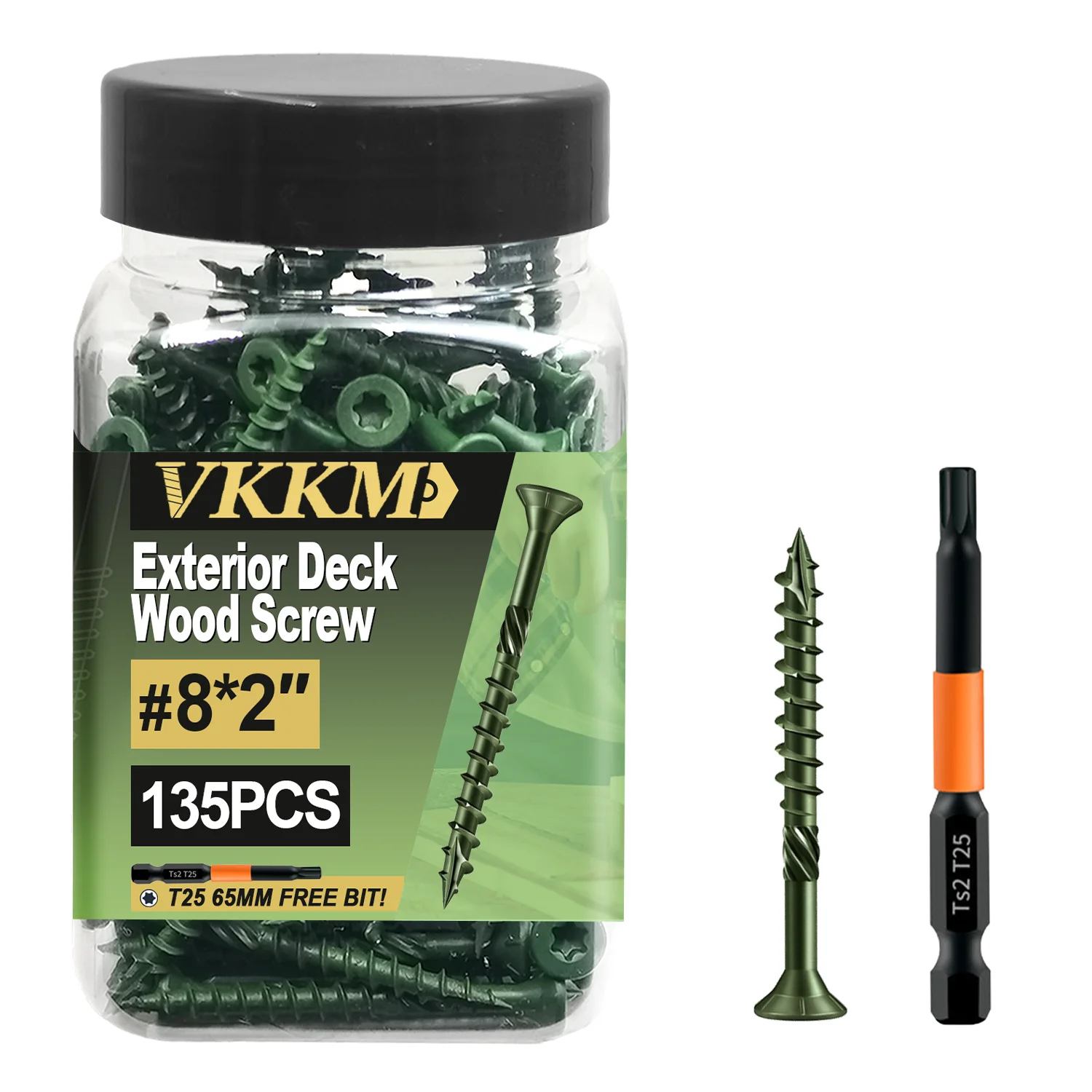 

VKKM #8*2 135Pcs Knurled Shank Torx Screws – Deck Screws, Self-Countersinking for Cedar & Pressure-Treated Wood