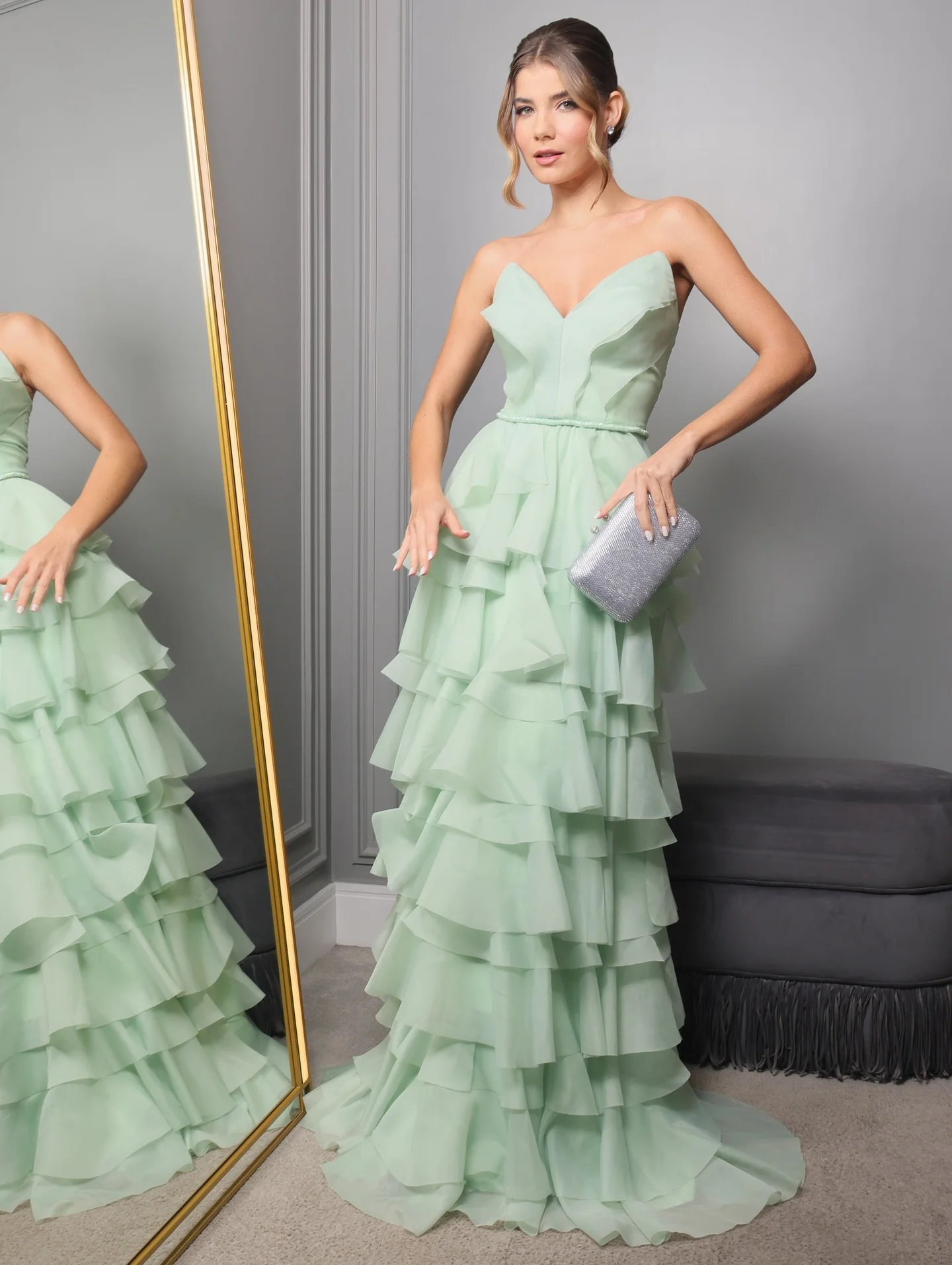 

Mint Green Chic Elegant Prom Dresses Sweetheart Strapless Tiered Ruffles Graduation Dress Customized Special Occasion Gowns 2025