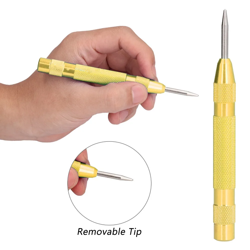 Adjustable Force Automatic Center Punch Removable Tip Heavy Duty Metal Center Punch HSS Tip Spring Loaded Punch DIY Workshop