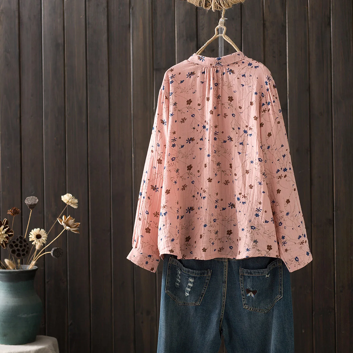 New Summer Cotton Long Sleeve Shirt Lapel Flower Hong Kong Top Mori Girl Casual Sweet Loose Commute Blouse 2024 Autumn T462100QC