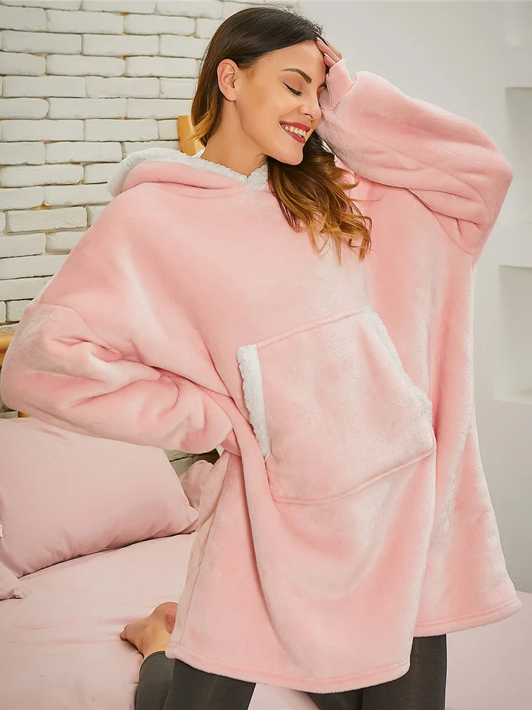 Women Oversized Hoodie Blanket with Sleeves Fleece Warm Hoodies Sweatshirts Giant TV Blanket Women Hoody Robe Casaco Feminino