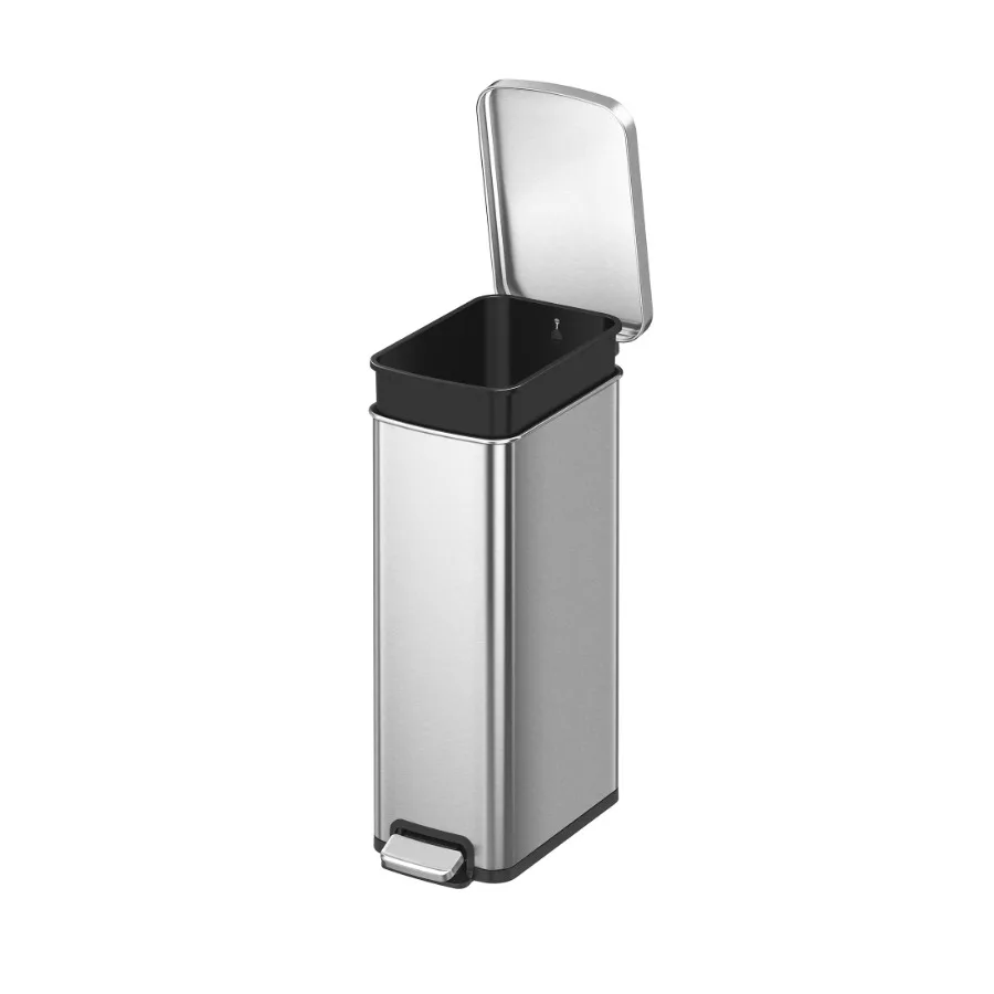 

Kitchen Trash Can 7.9 Gallon Stainless Steel Slim Step Garbage Bin with Soft Close Lid Silver Ideal for Compact Kitchen Spaces