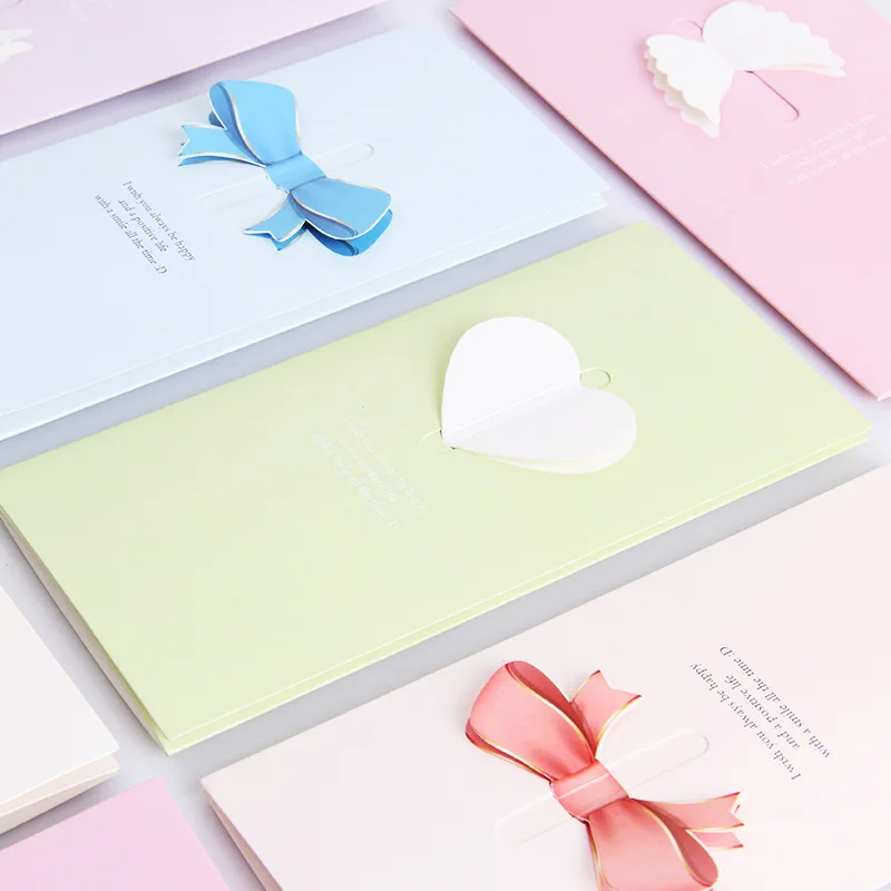 

New Bowknot Love Wing Greeting Card Wedding Blessing Card Handwritten Invitation Gift Card For Birthday Baby Shower Mother's Day