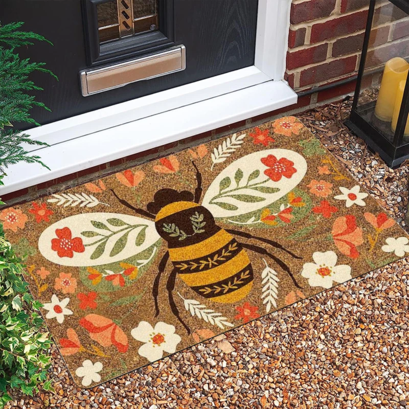 Bee & Floral Rug Suitable for Doorways, Multi-Size Farmhouse Entry Mat with Beehive, Soft Suitable for Hallway,,, Bathroom, In