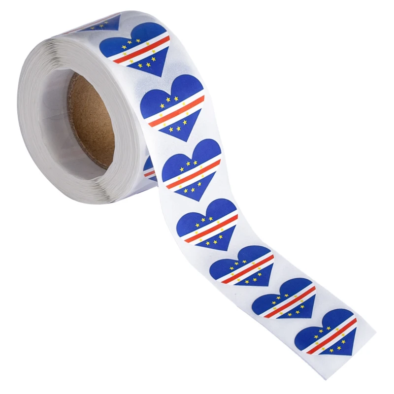 

500PCS Stickers 25mm Cape Verde Heart Shape Paper Sticker Label Packaging Seals Crafts Favor Tag