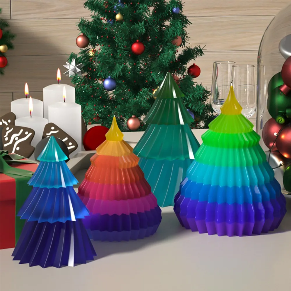 Home Decoration Diagonal Striped Christmas Tree Candle Mold Soft Conical Shaped Soap Mould Silicone Chocolate