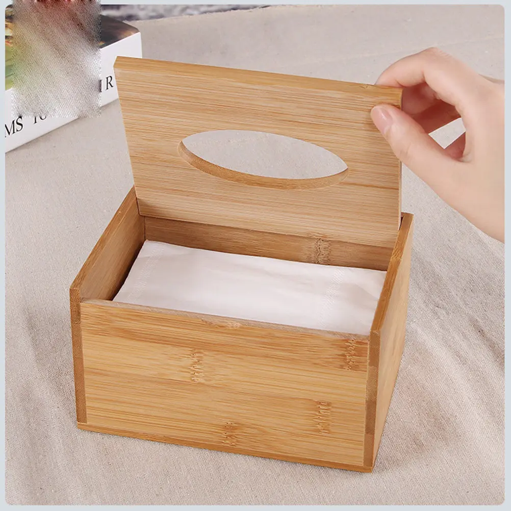 

Rectangular Bamboo Tissue Box Holder Eco Friendly Wood Grain Design Heavy Duty Stable for Living Room Kitchen Bathroom