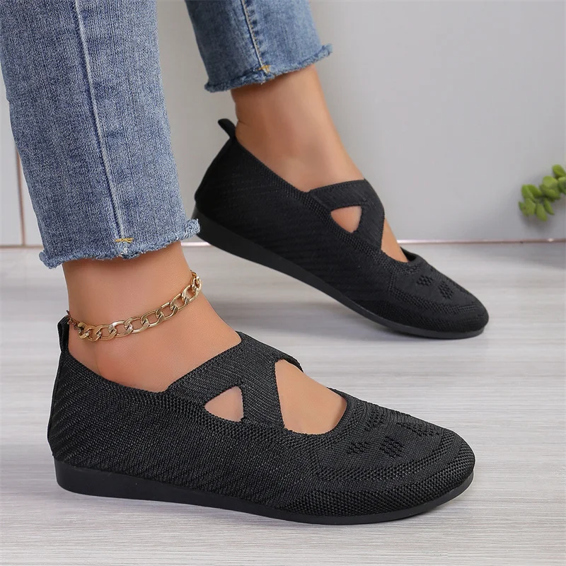 Elastic Knitting Flats Shoes for Women 2024 Summer Breathable Soft Loafers Woman Lightweight Slip on Casual Shoes Mom Moccasins