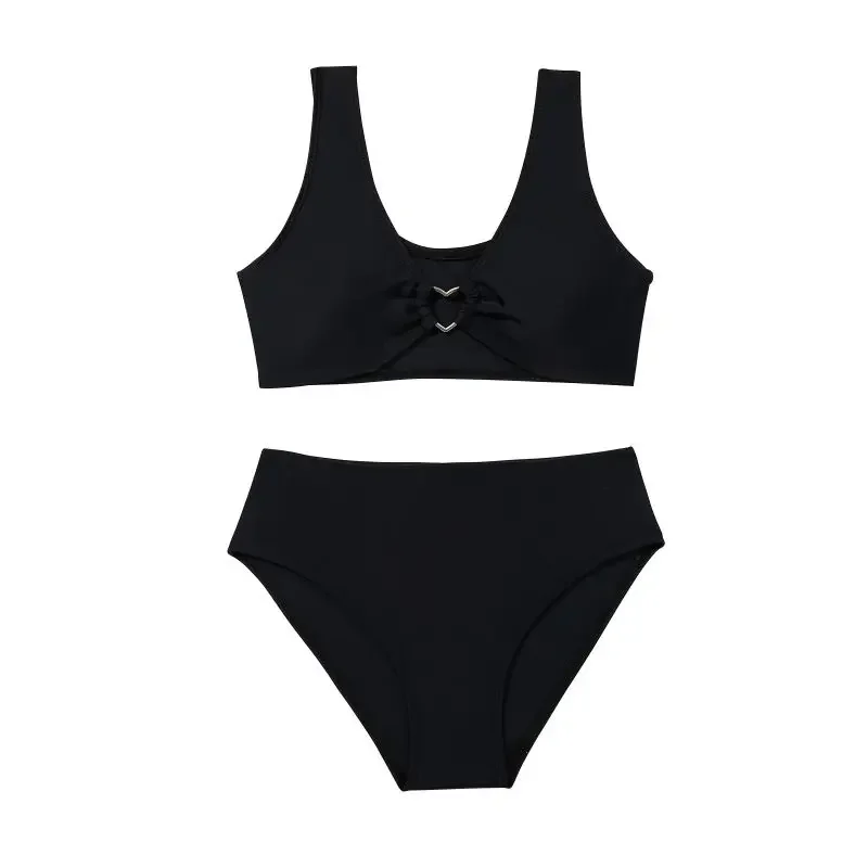 Costume da bagno sexy per bambini a vita alta, costume da bagno estivo da spiaggia in 2 pezzi, costume da bagno con scollo a V senza schienale